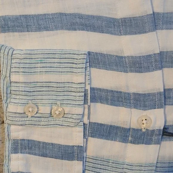Untuckit Vietti Women's Long sleeve Linen Button Up Blue White Stripe  S… - Picture 6 of 11